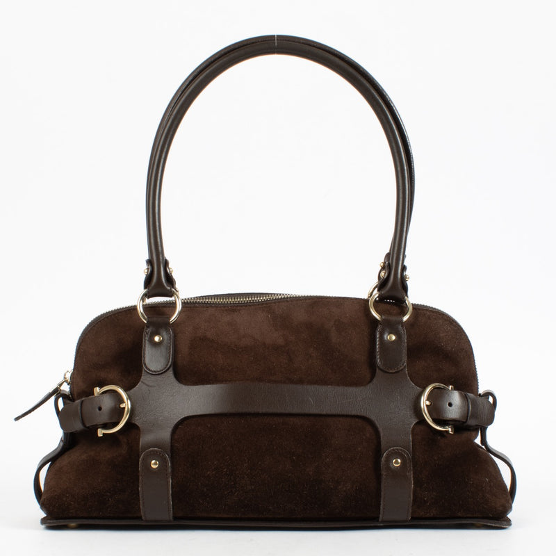 shop 100% authentic second hand Ferragamo Vintage Brown Suede Belt Bucket Bag on Labellov.com