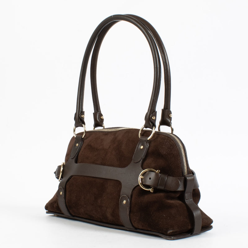 shop 100% authentic second hand Ferragamo Vintage Brown Suede Belt Bucket Bag on Labellov.com