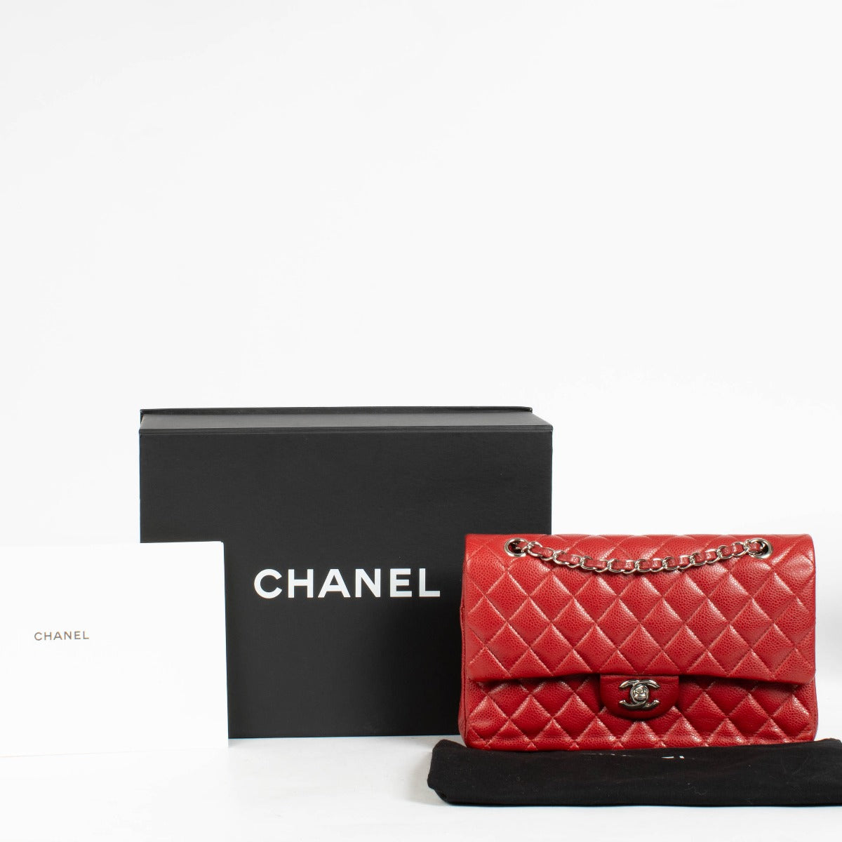 Authentic pre-loved Chanel Red Caviar Medium Classic 11.12 Bag on Labellov.com