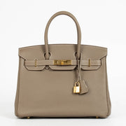 Authentic second hand vintage luxury designer Hermès Birkin 30 Etoupe Togo GHW