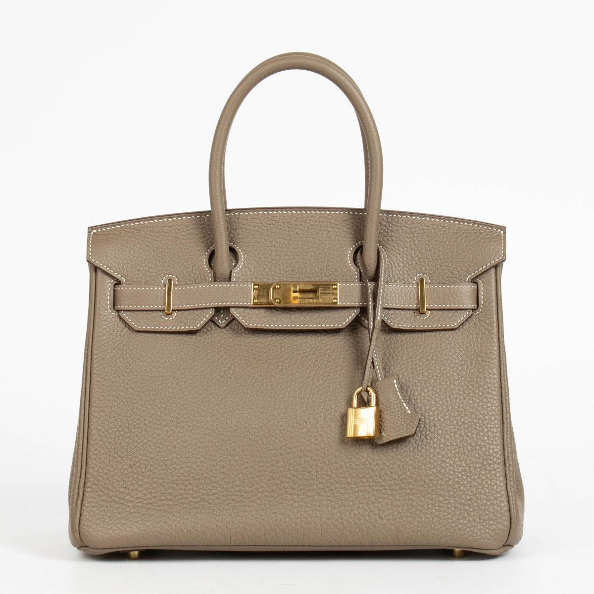 Authentic second hand vintage luxury designer Hermès Birkin 30 Etoupe Togo GHW