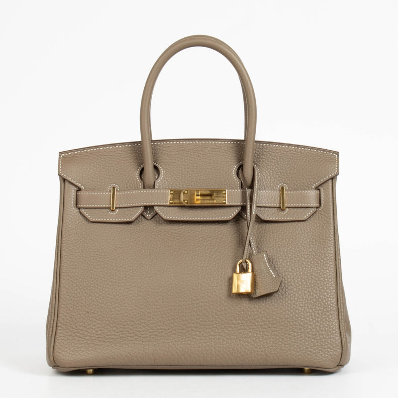 Authentic second hand vintage luxury designer Hermès Birkin 30 Etoupe Togo GHW