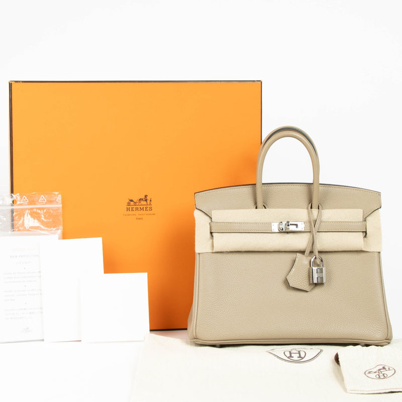 Authentic second hand Hermès Birkin 25 Gris Tourterelle Togo PHW on www.labellov.com