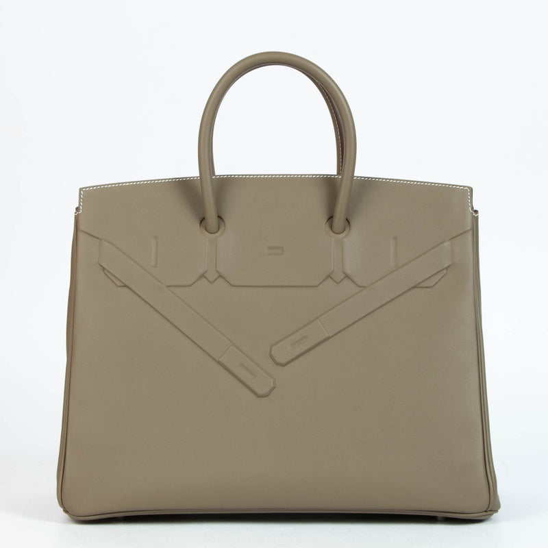 Authentic second hand brand new Hermès Shadow Birkin 35 Etoupe Swift PHW on www.labellov.com