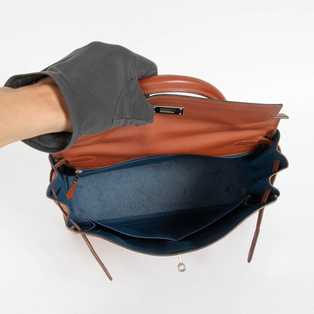 Hermès Kelly 32 Verso Sienne/Deep Bleu Evercolor PHW