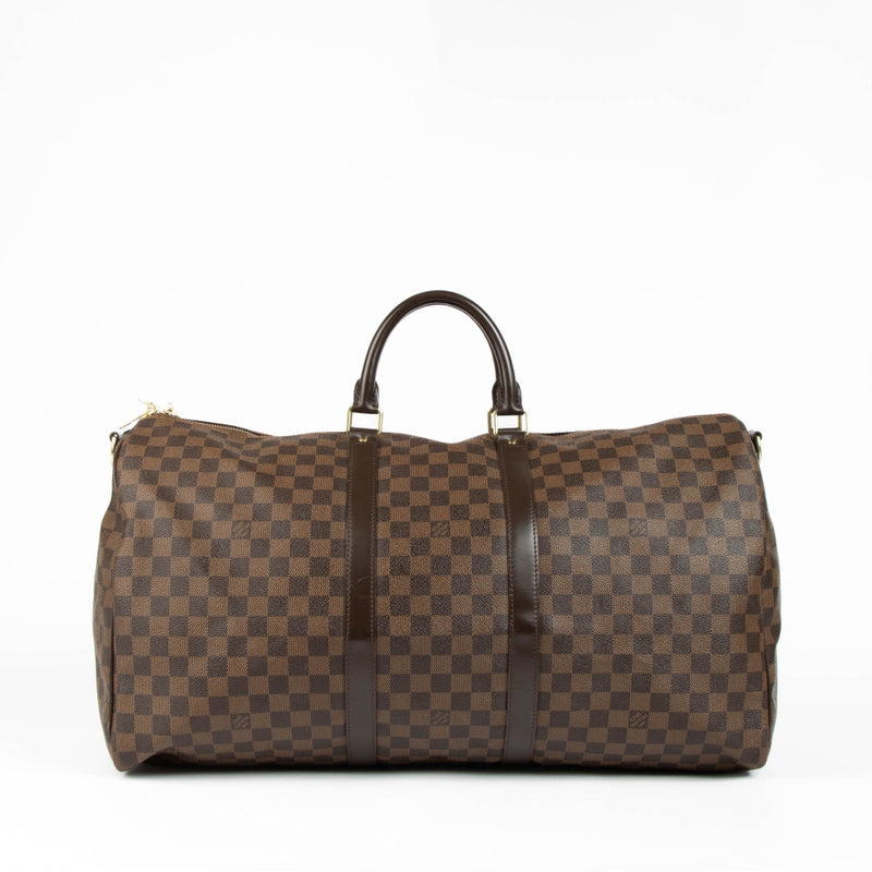 Authentic pre-loved Louis Vuitton Damier Ebene Keepall Bandoulière 55 Travel Bag on Labellov.com