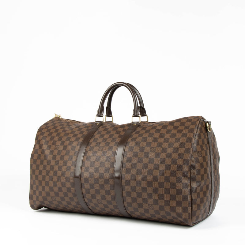 Authentic pre-loved Louis Vuitton Damier Ebene Keepall Bandoulière 55 Travel Bag on Labellov.com
