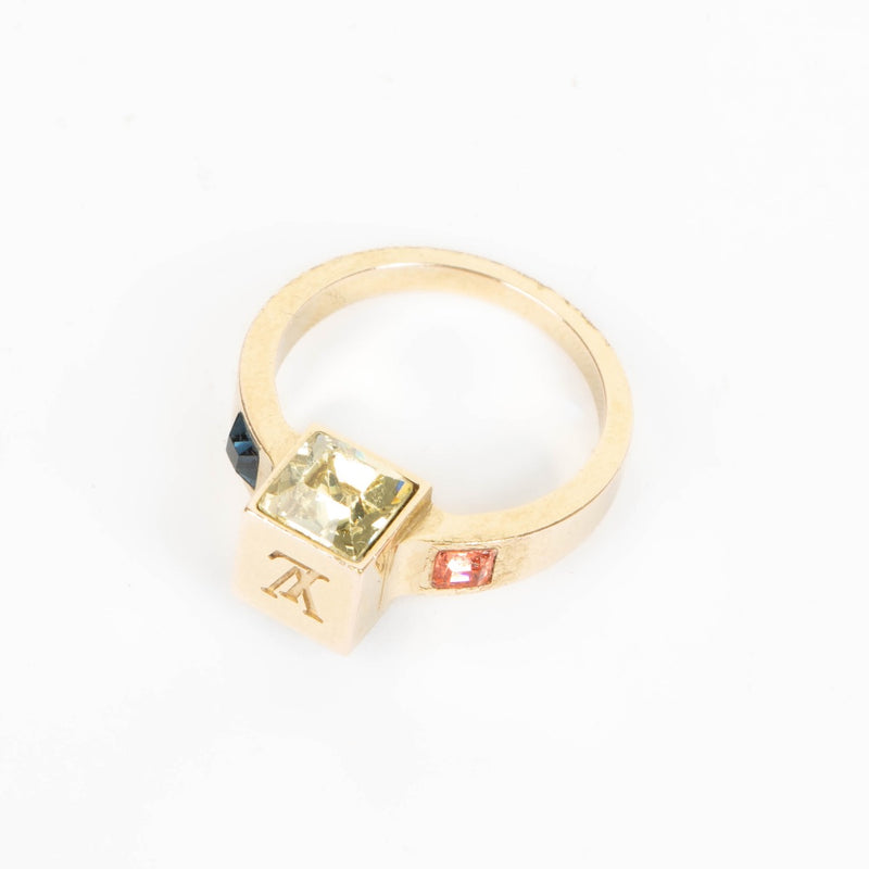 Shop this 100% authentic Louis Vuitton Gold-Tone Cube Crystal Gamble Ring in size M at Labellov.com