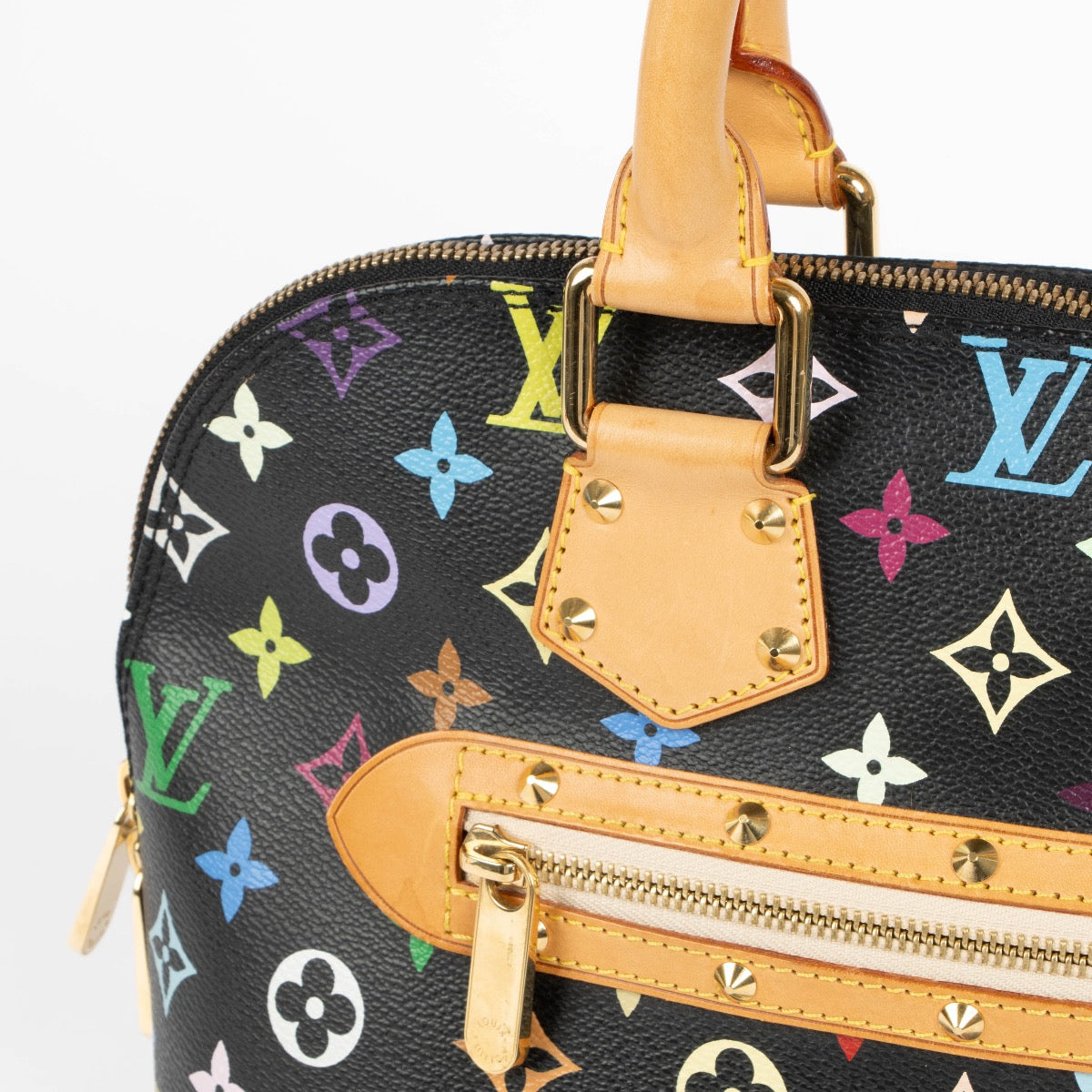 Authentic pre-loved Louis Vuitton x Murakami Black Monogram Multicolor Alma PM Top Handle Bag on Labellov.com