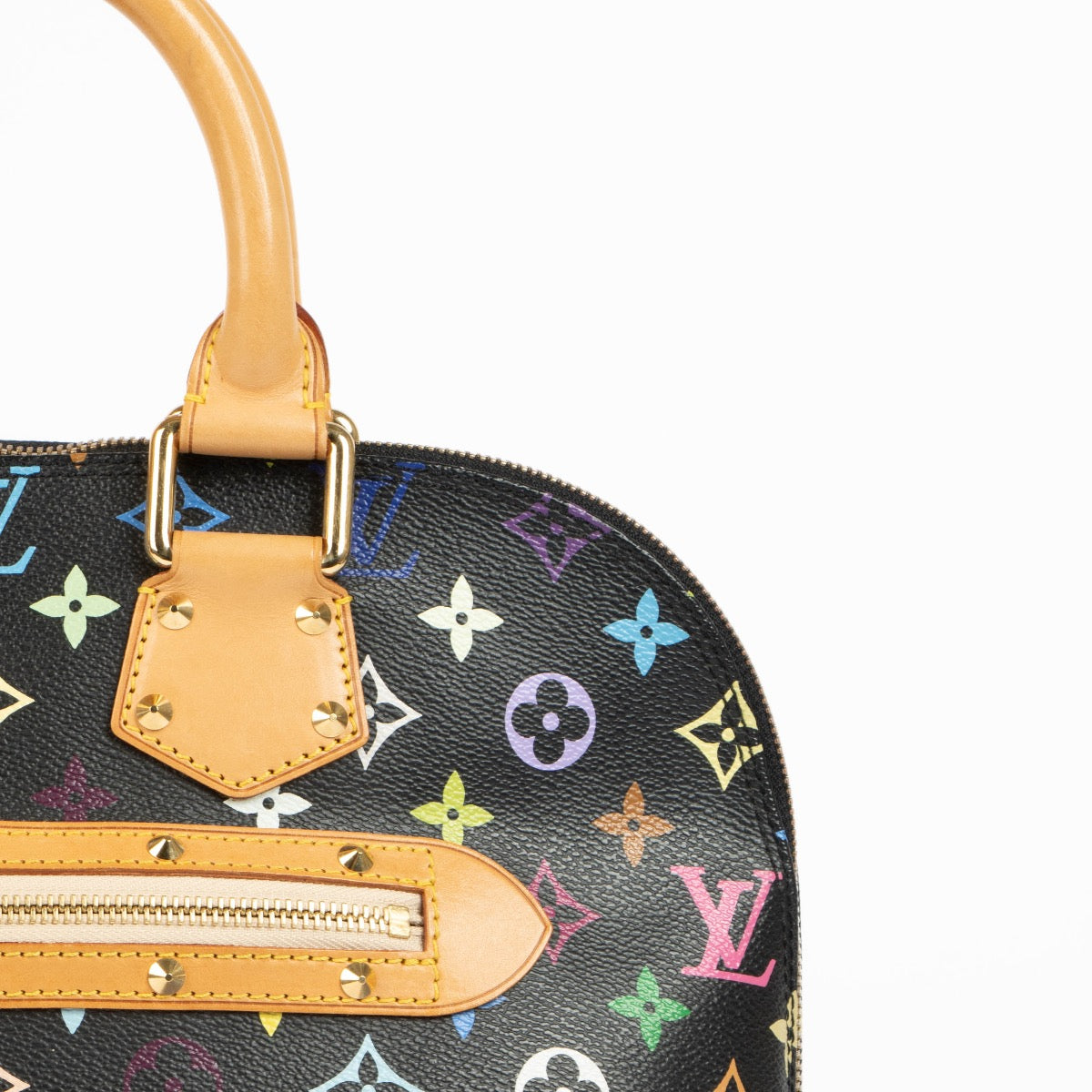 Authentic pre-loved Louis Vuitton x Murakami Black Monogram Multicolor Alma PM Top Handle Bag on Labellov.com