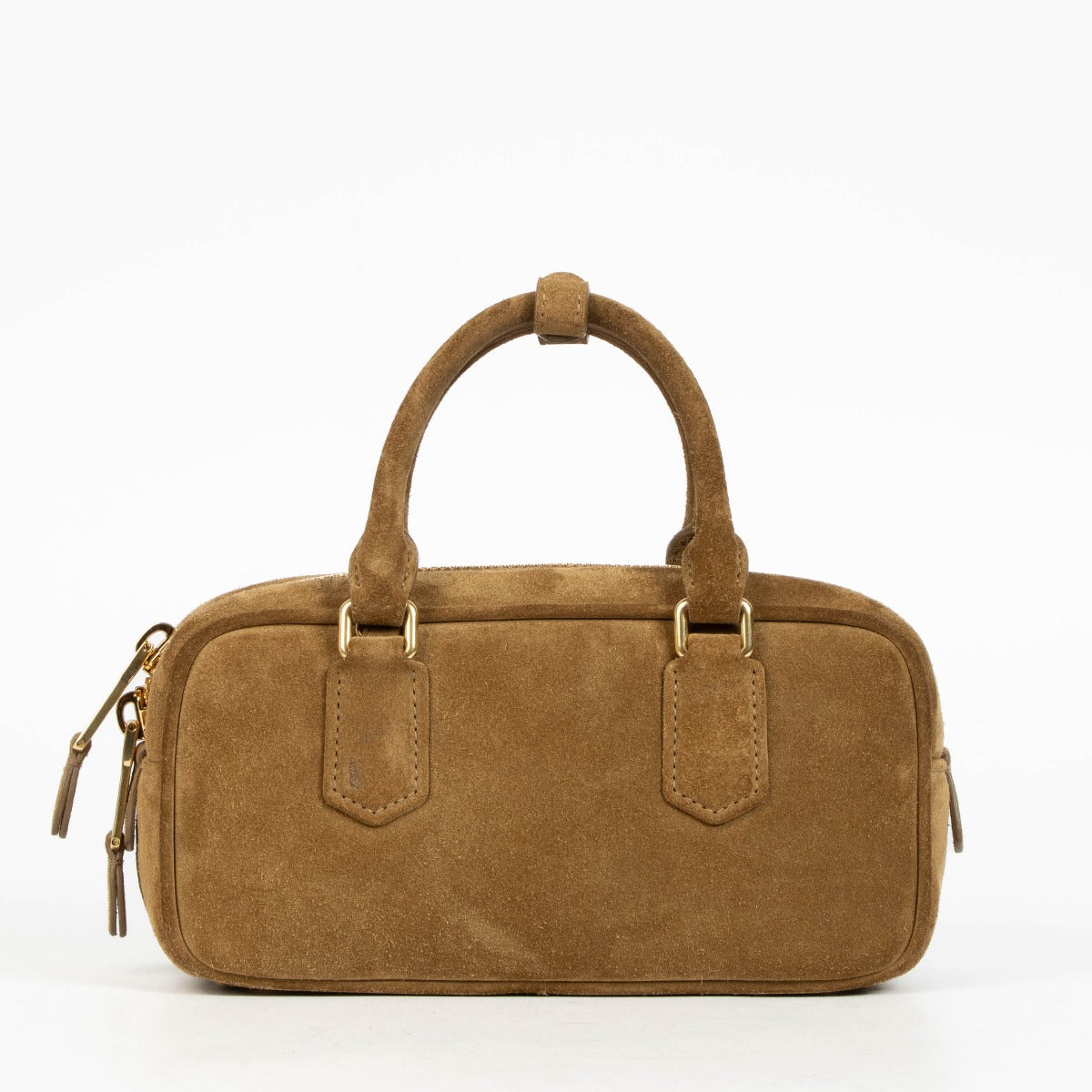 Authentic pre-loved Miu Miu Brown Suede Arcadie Top Handle Bag on Labellov.com