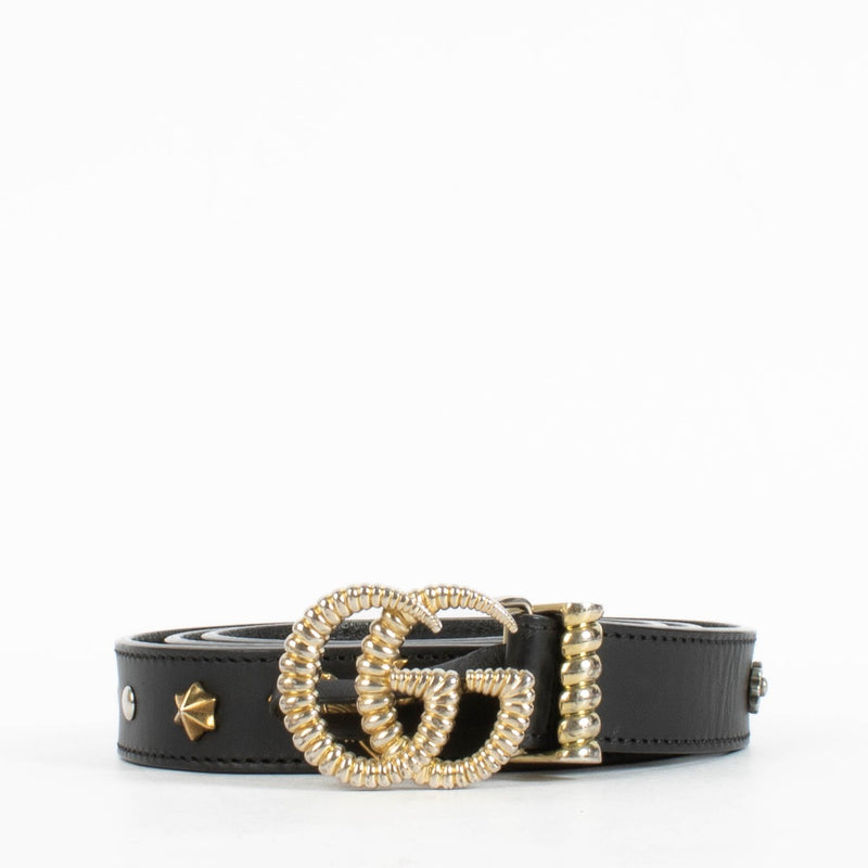 Gucci Black Studded GG Marmont Slim Belt