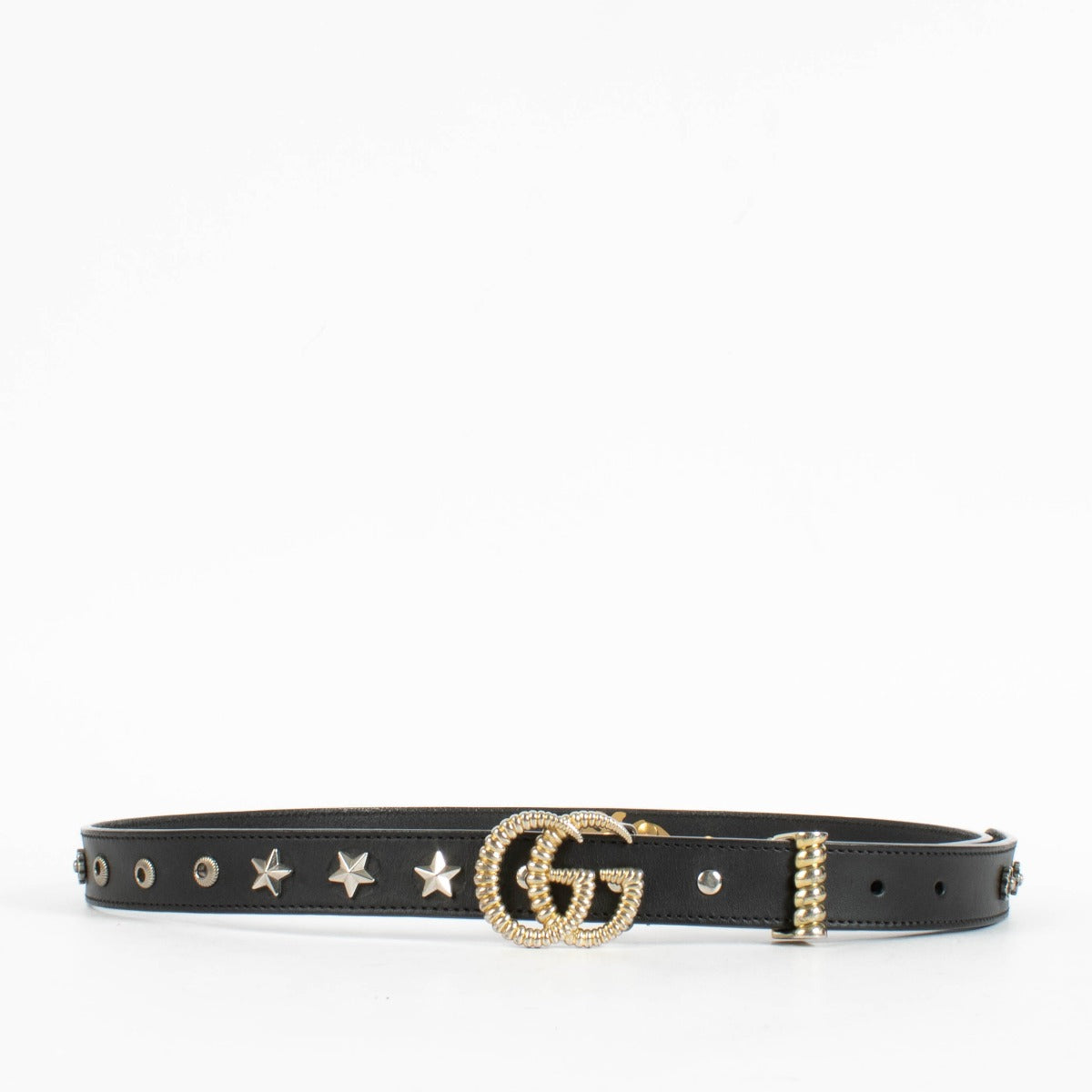 Gucci Black Studded GG Marmont Slim Belt