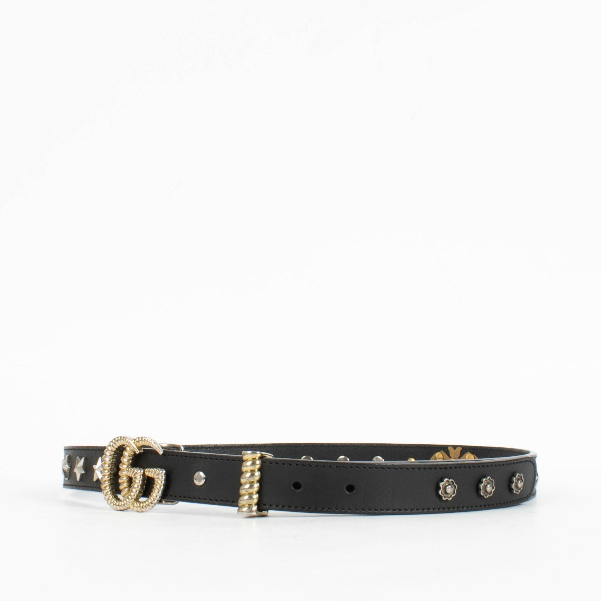 Gucci Black Studded GG Marmont Slim Belt