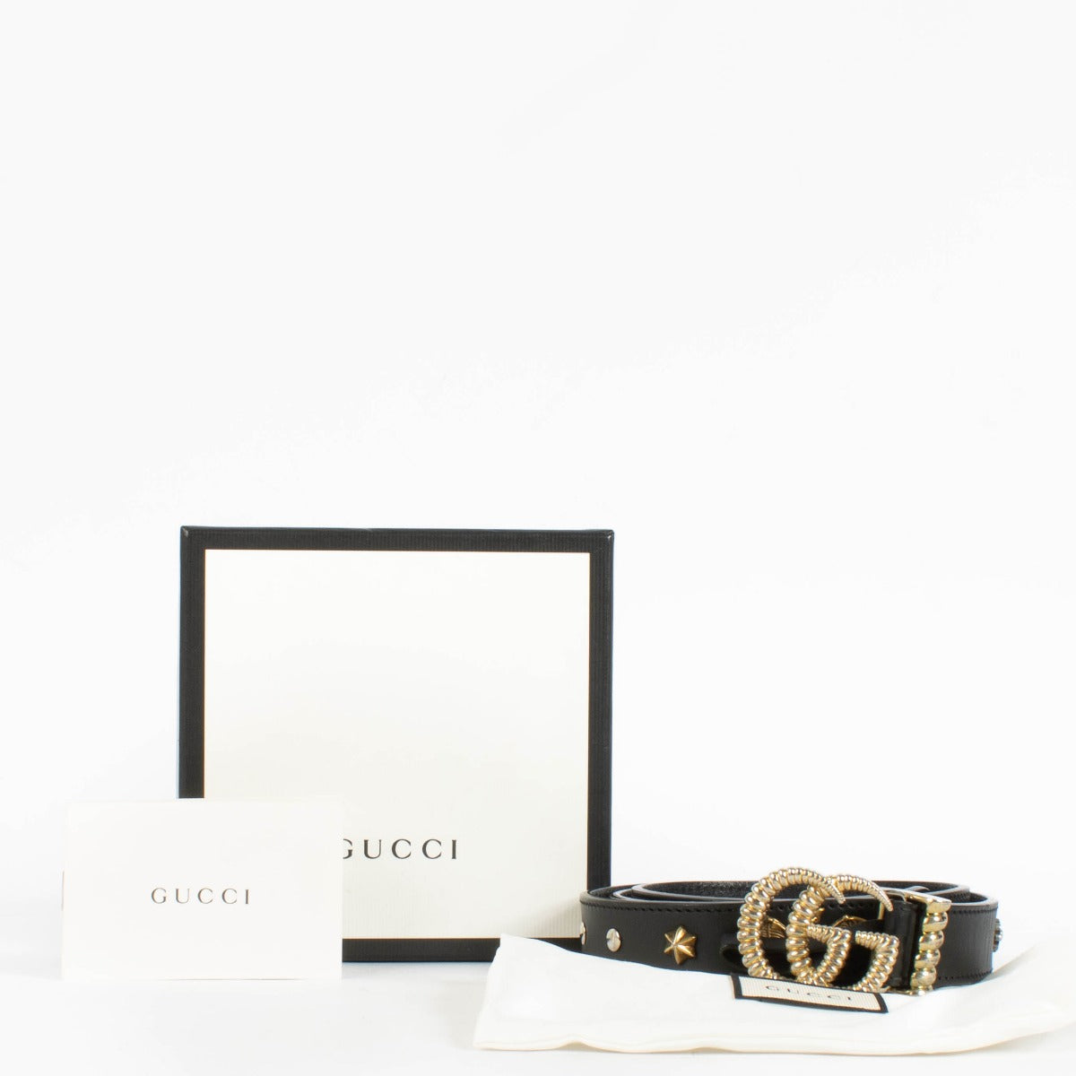 Gucci Black Studded GG Marmont Slim Belt