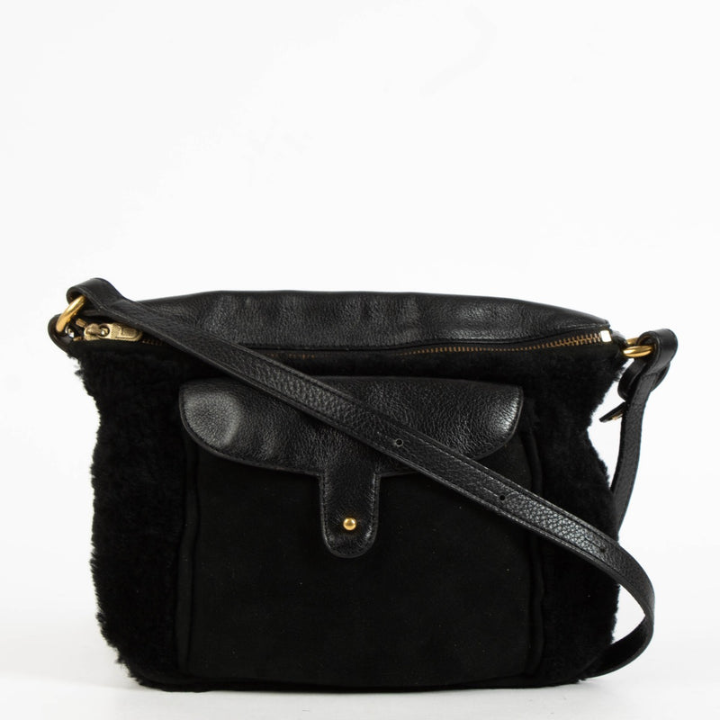authentic preloved Delvaux Black Shearling Flou Mini Crossbody Bag on Labellov.com