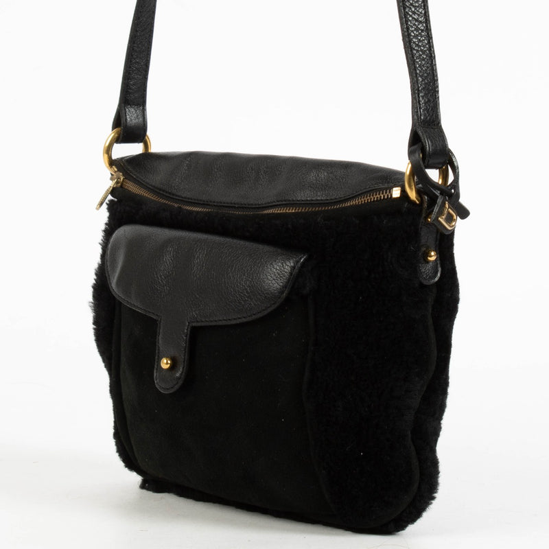 authentic preloved Delvaux Black Shearling Flou Mini Crossbody Bag on Labellov.com