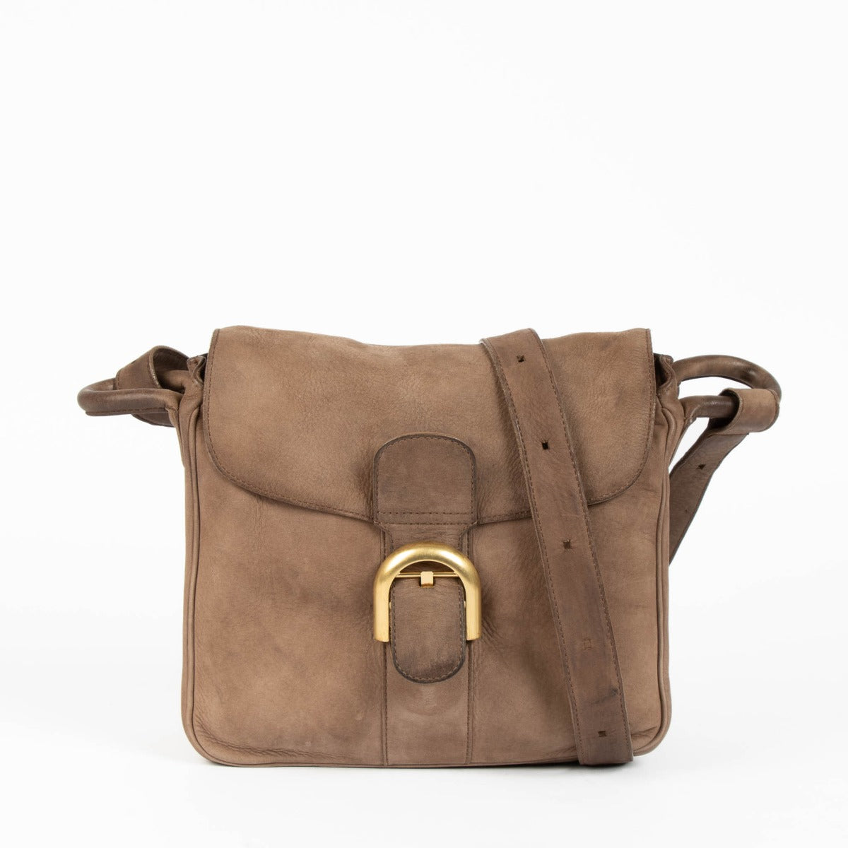 Shop the authentic Delvaux Taupe Nubuck Brillant Baudrier Bag second hand on Labellov.com
