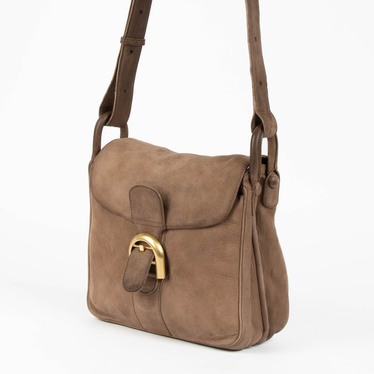Shop the authentic Delvaux Taupe Nubuck Brillant Baudrier Bag second hand on Labellov.com