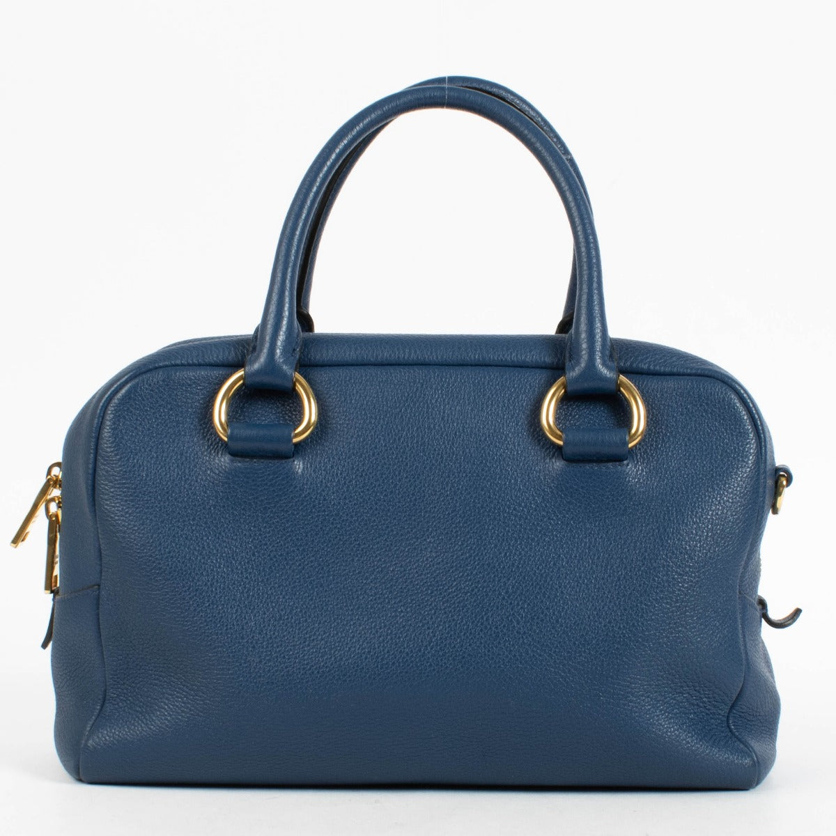 Authentic pre-loved Prada Blue Mini Vitello Phenix Bauletto Bag on Labellov.com
