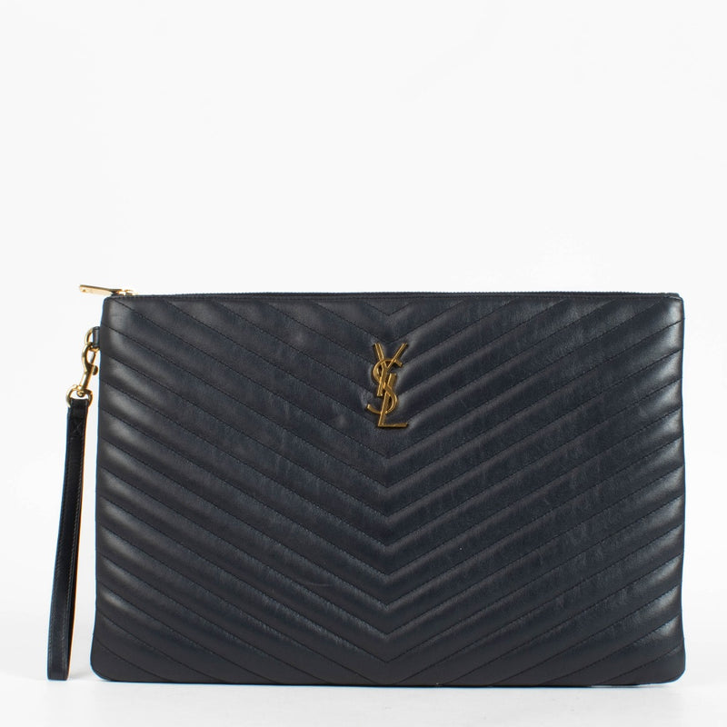 Authentic pre-loved Saint Laurent Blue Large Cassandre Clutch on Labellov.com