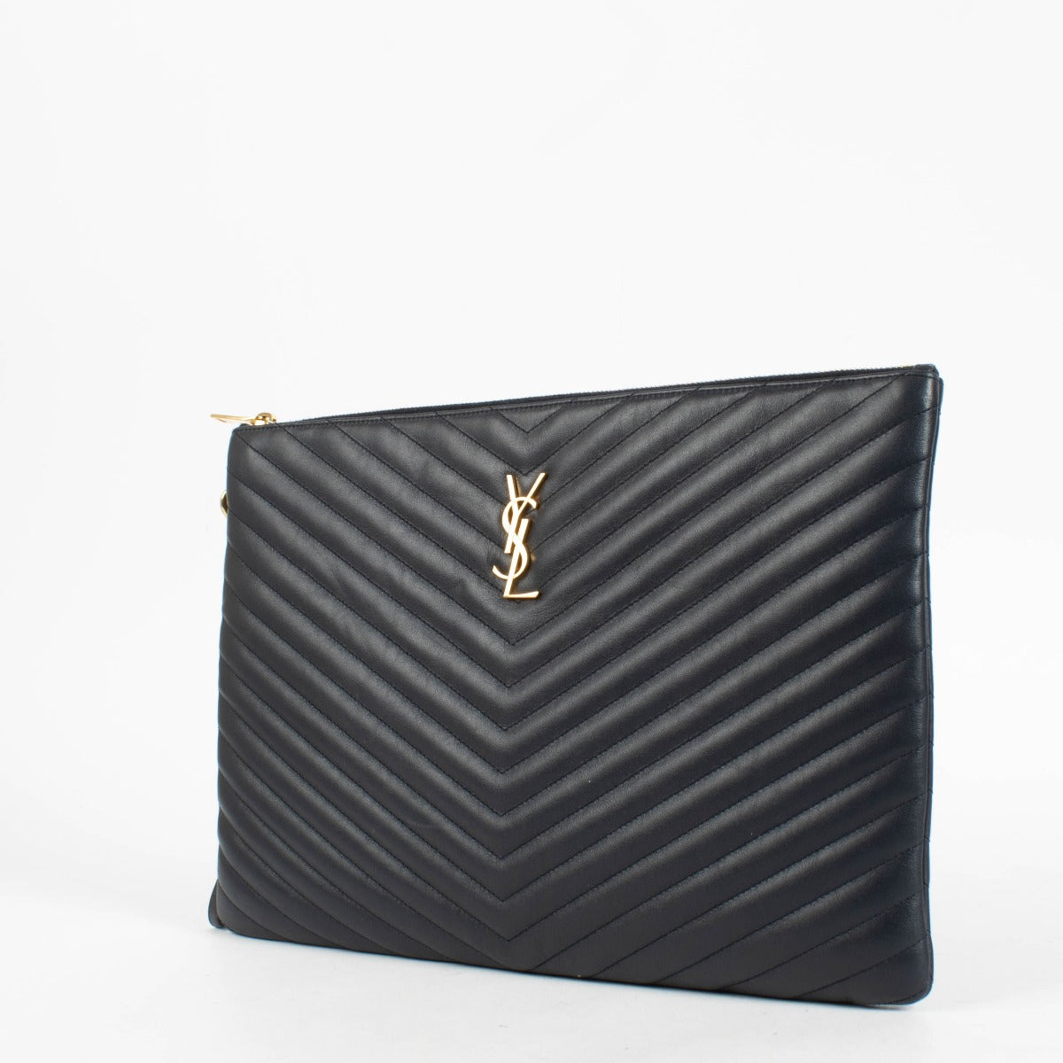 Authentic pre-loved Saint Laurent Blue Large Cassandre Clutch on Labellov.com
