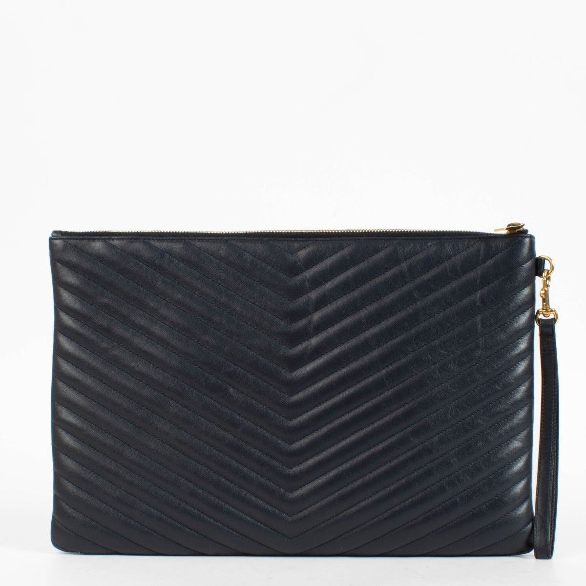 Authentic pre-loved Saint Laurent Blue Large Cassandre Clutch on Labellov.com