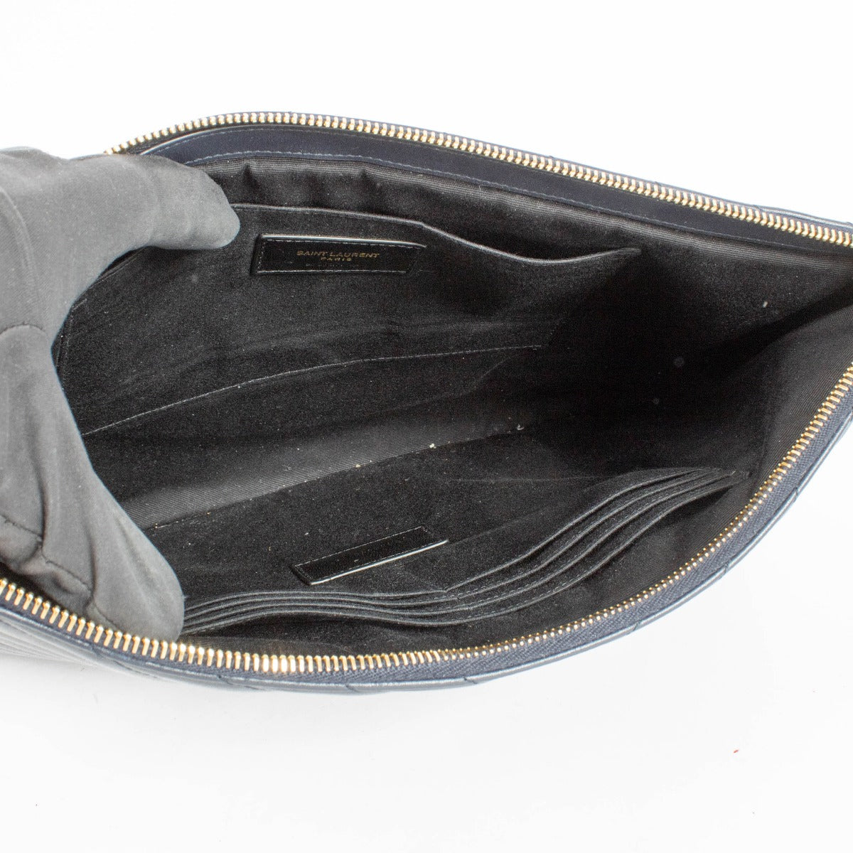 Authentic pre-loved Saint Laurent Blue Large Cassandre Clutch on Labellov.com