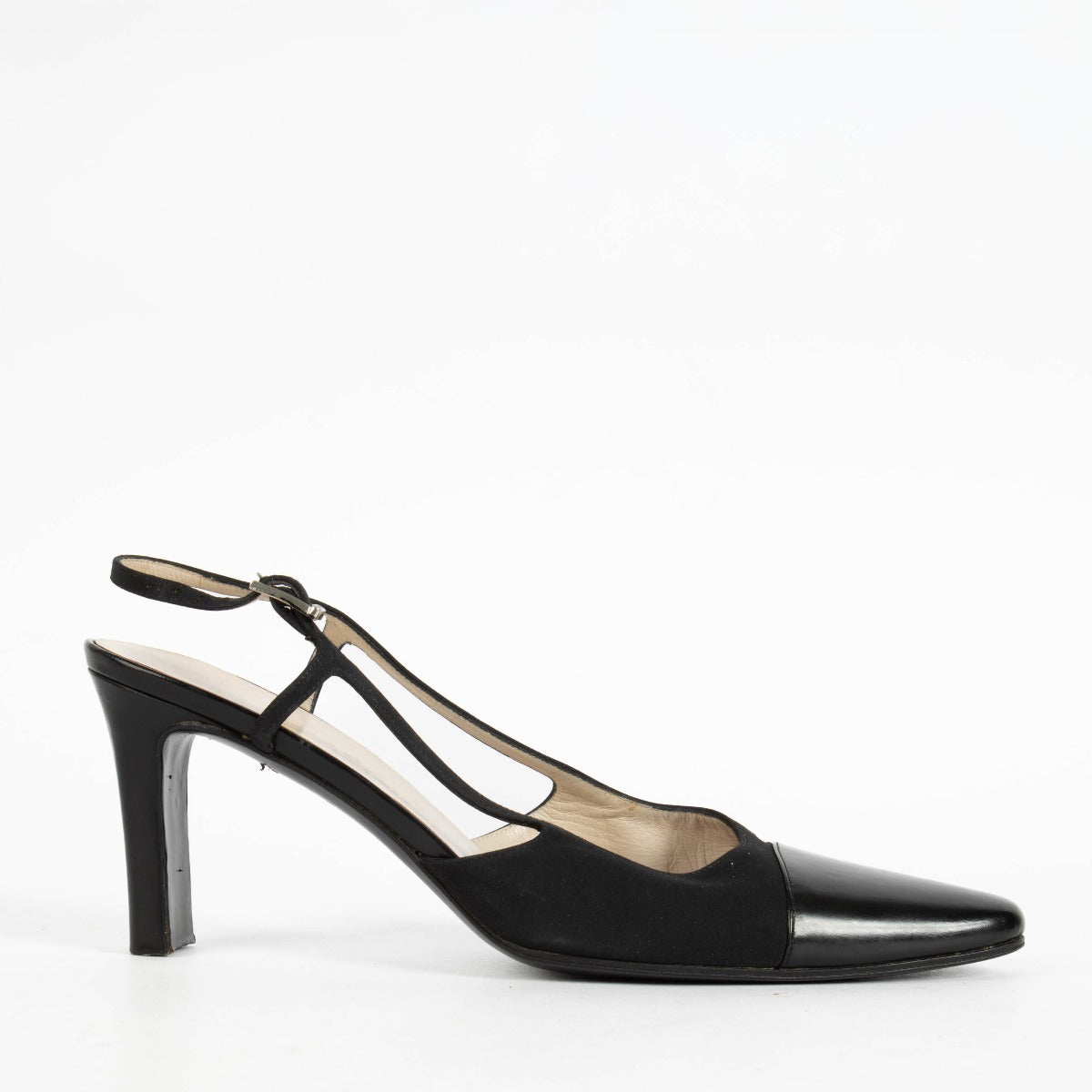 Chanel Zwart Satijnen Slingbacks - Maat 38,5