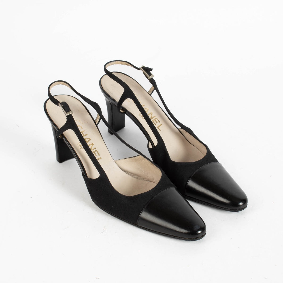 Shop the authentic Chanel Black Satin Slingbacks Size 38.5 on Labellov.com.