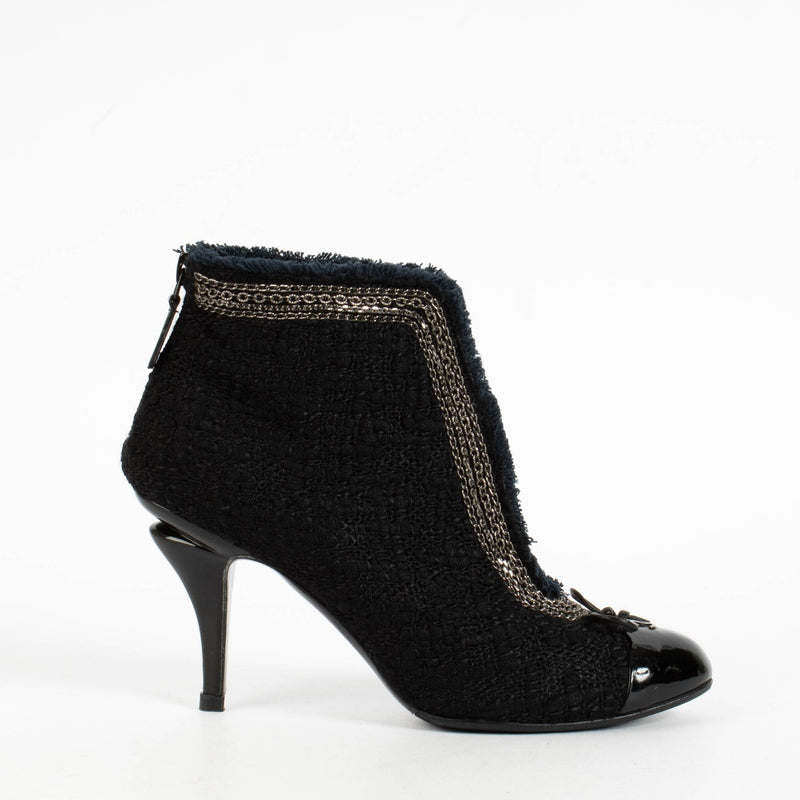 Shop the authentic Chanel Black Tweed Ankle Boots Size 37.5 on Labellov.com.
