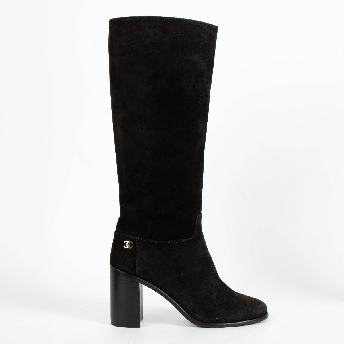 Chanel Black Suede High Boots - Size 37