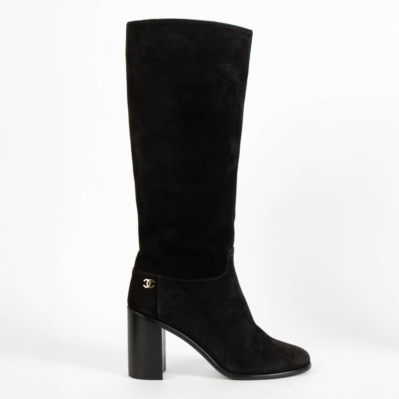 Chanel Black Suede High Boots - Size 37