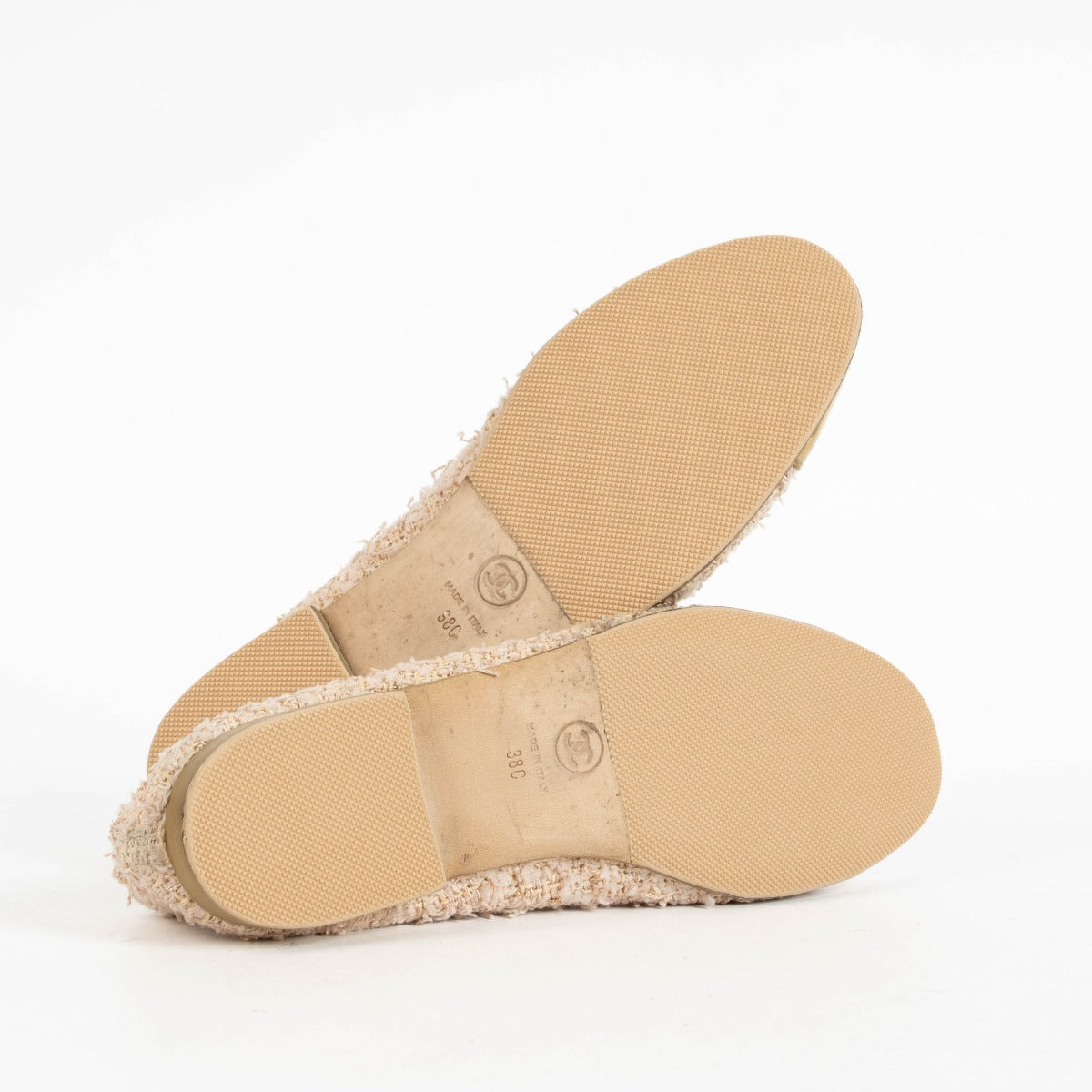Authentic pre-loved Chanel Pink Tweed Ballerina Flats - Size 38 on Labellov.com