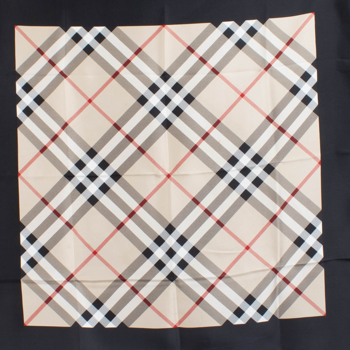 Authentic pre-loved Burberry Black/Beige Silk Check 90 Square Scarf on Labellov.com