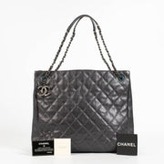 Authentic pre-loved Chanel Metallic Grey Quilted Caviar Leather Chic Shopper Tote on Labellov.com
