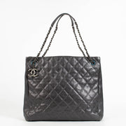 Authentic pre-loved Chanel Metallic Grey Quilted Caviar Leather Chic Shopper Tote on Labellov.com