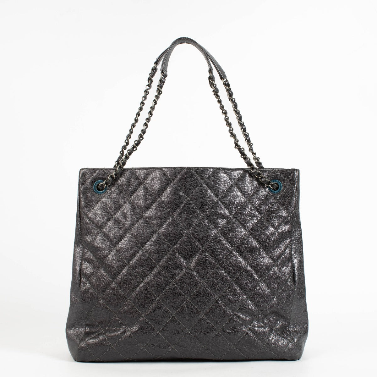 Authentic pre-loved Chanel Metallic Grey Quilted Caviar Leather Chic Shopper Tote on Labellov.com