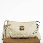 Authentic pre-loved Gucci Beige Leather Guccissima Large Hysteria Clutch on Labellov.com