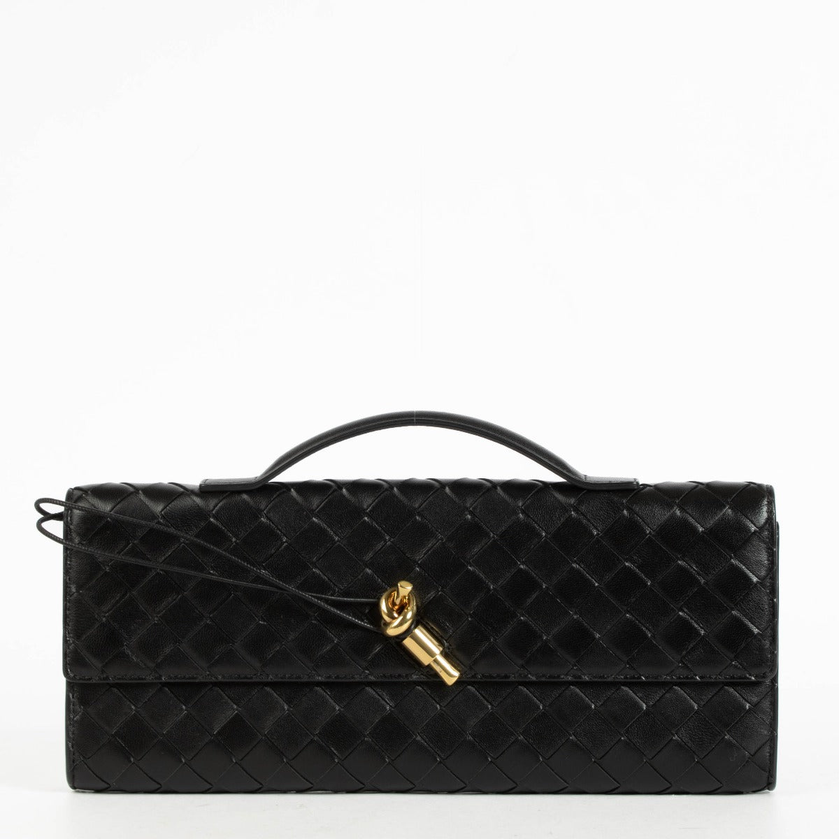 Authentic pre-loved Bottega Veneta Black Intrecciato Leather Andiamo Clutch on Labellov.com