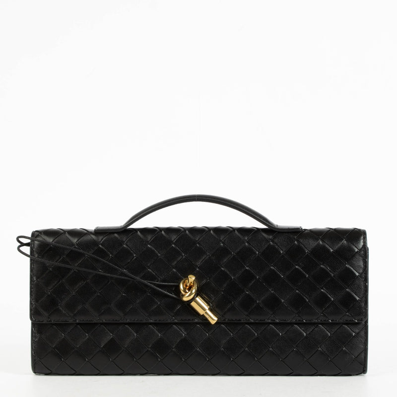 Authentic pre-loved Bottega Veneta Black Intrecciato Leather Andiamo Clutch on Labellov.com