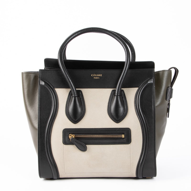 Authentic pre-loved Celine Black and Beige Leather Micro Luggage Top Handle Bag on Labellov.com