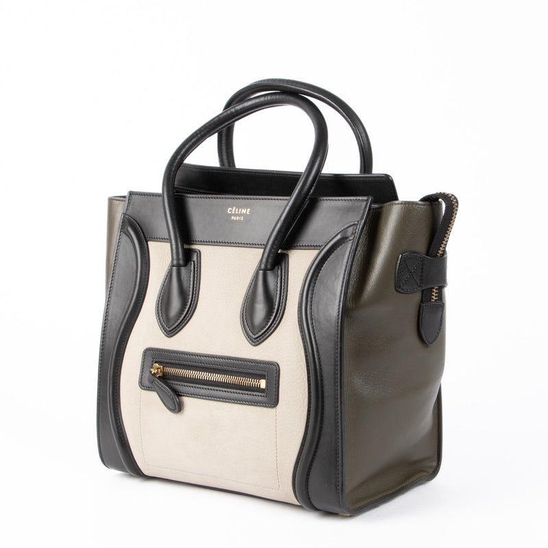 Authentic pre-loved Celine Black and Beige Leather Micro Luggage Top Handle Bag on Labellov.com