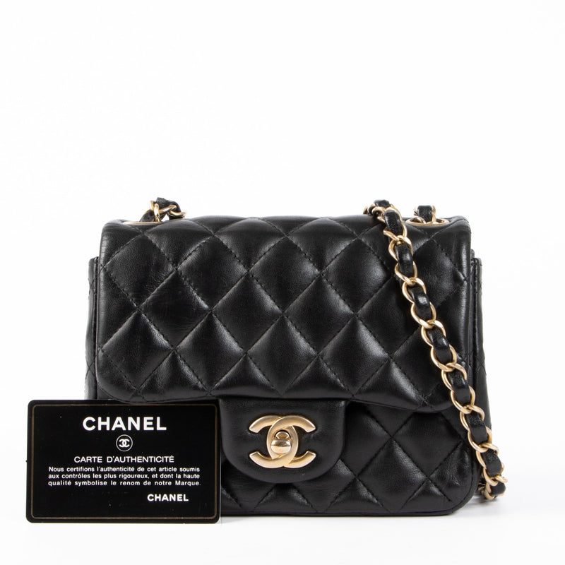 Shop this authentic Chanel Black Lambskin Mini Square Classic Flap Bag pre-loved on Labellov.com