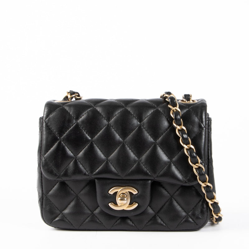 Shop this authentic Chanel Black Lambskin Mini Square Classic Flap Bag pre-loved on Labellov.com