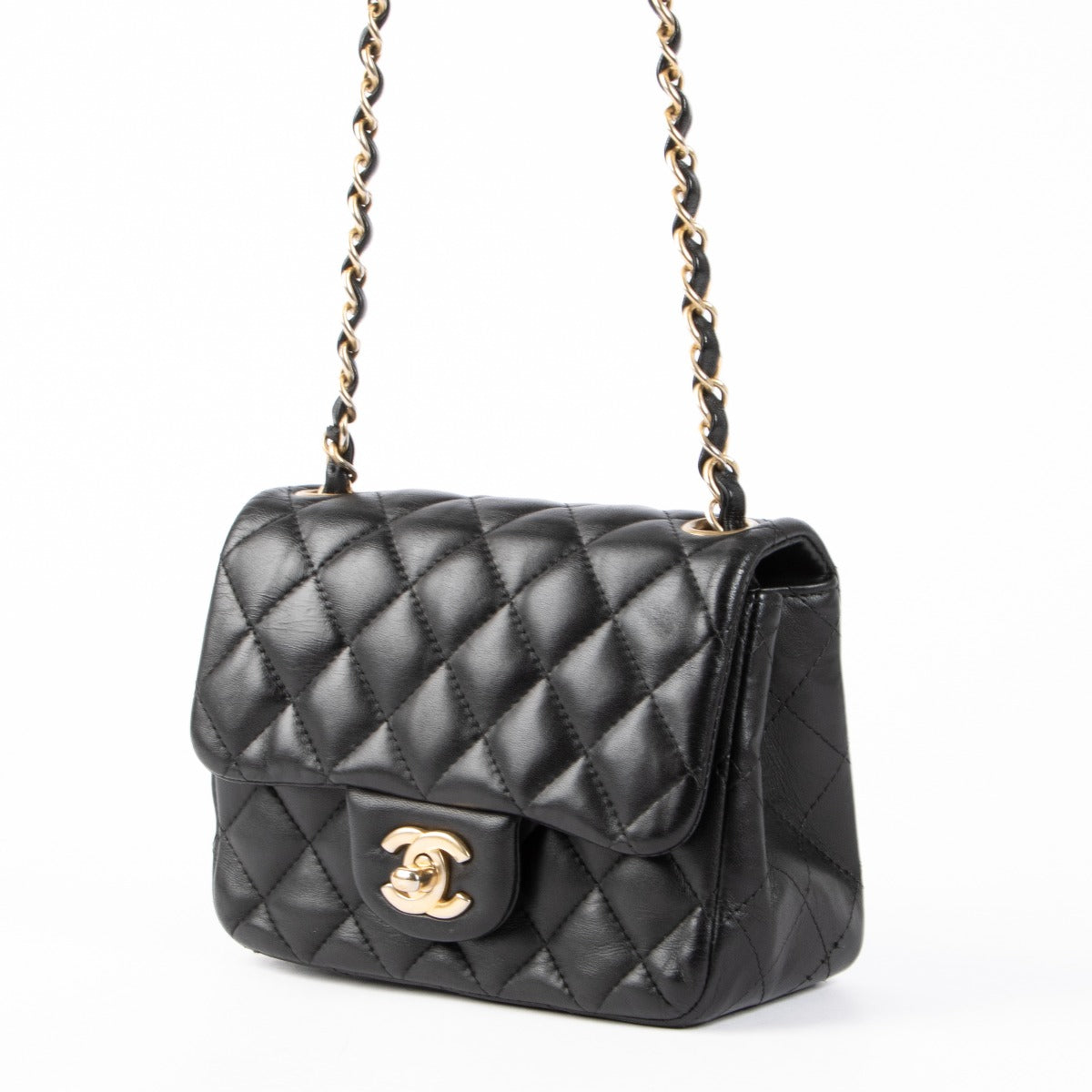 Shop this authentic Chanel Black Lambskin Mini Square Classic Flap Bag pre-loved on Labellov.com