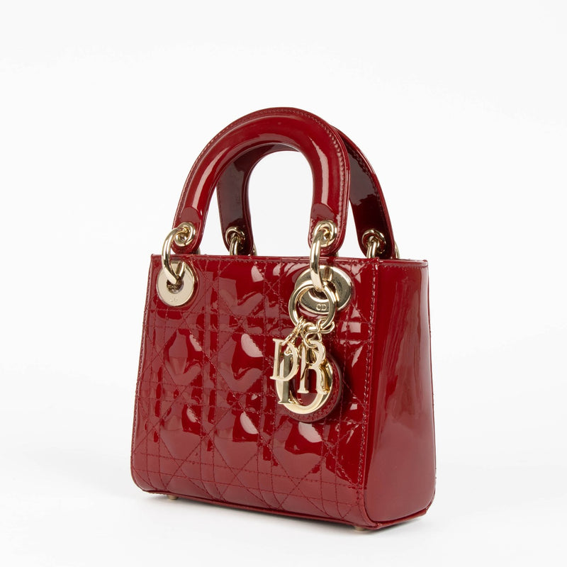 Authentic Christian Dior Red Patent Leather Mini Lady Dior on Labellov.com