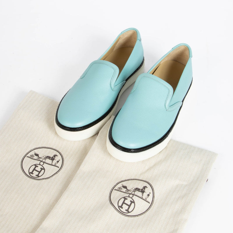 Authentic pre-loved Hermès Blue Atoll Epsom Leather Kick Slip-on Trainers on Labellov.com