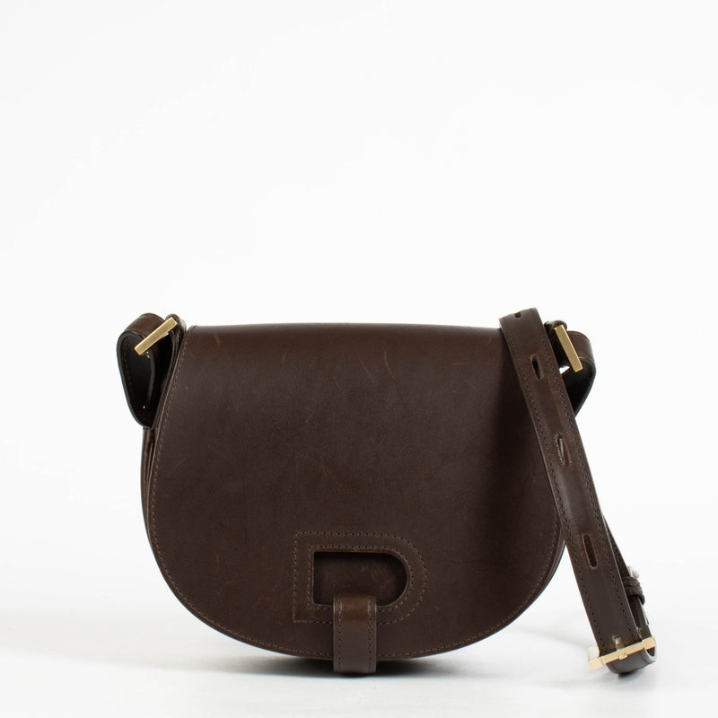 Authentic pre-loved Delvaux Chocolate Leather Brown Kate PM Crossbody Bag on Labellov.com.