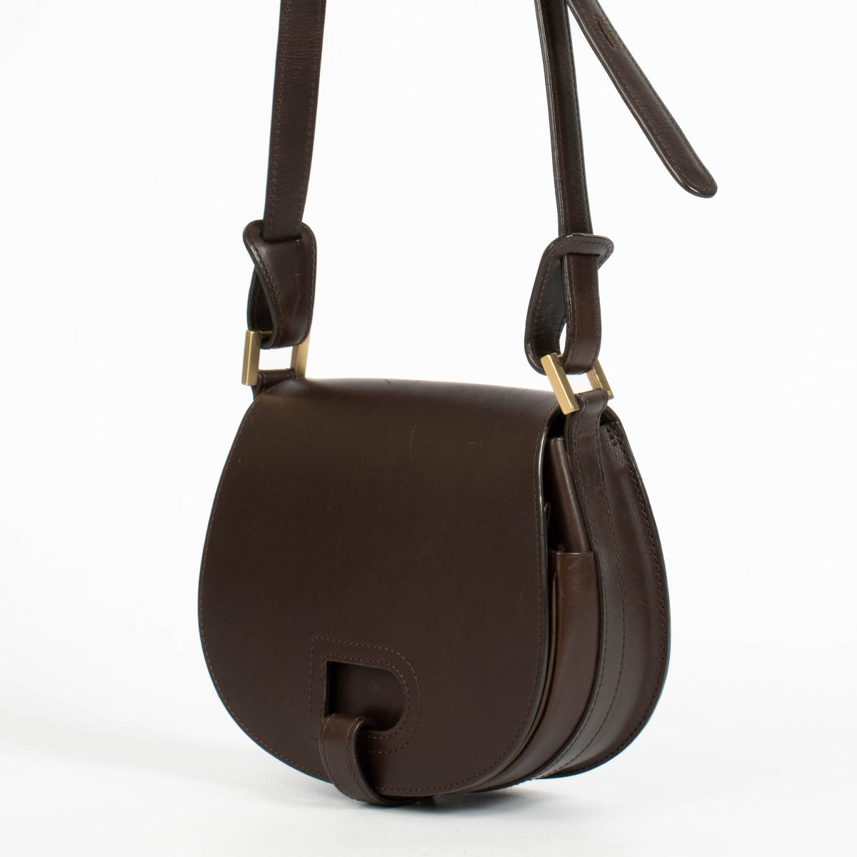 Authentic pre-loved Delvaux Chocolate Leather Brown Kate PM Crossbody Bag on Labellov.com.